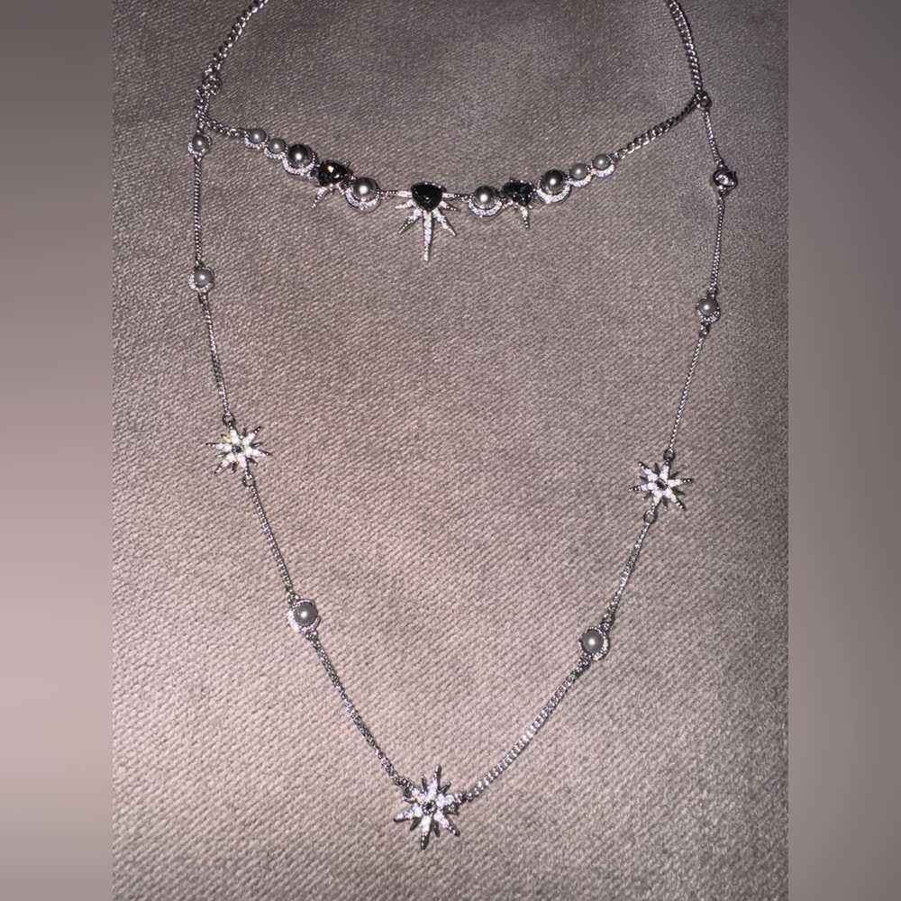 Authentic Swarovski Chrystal and Pearl Elegant Silver Starburst Necklace in box